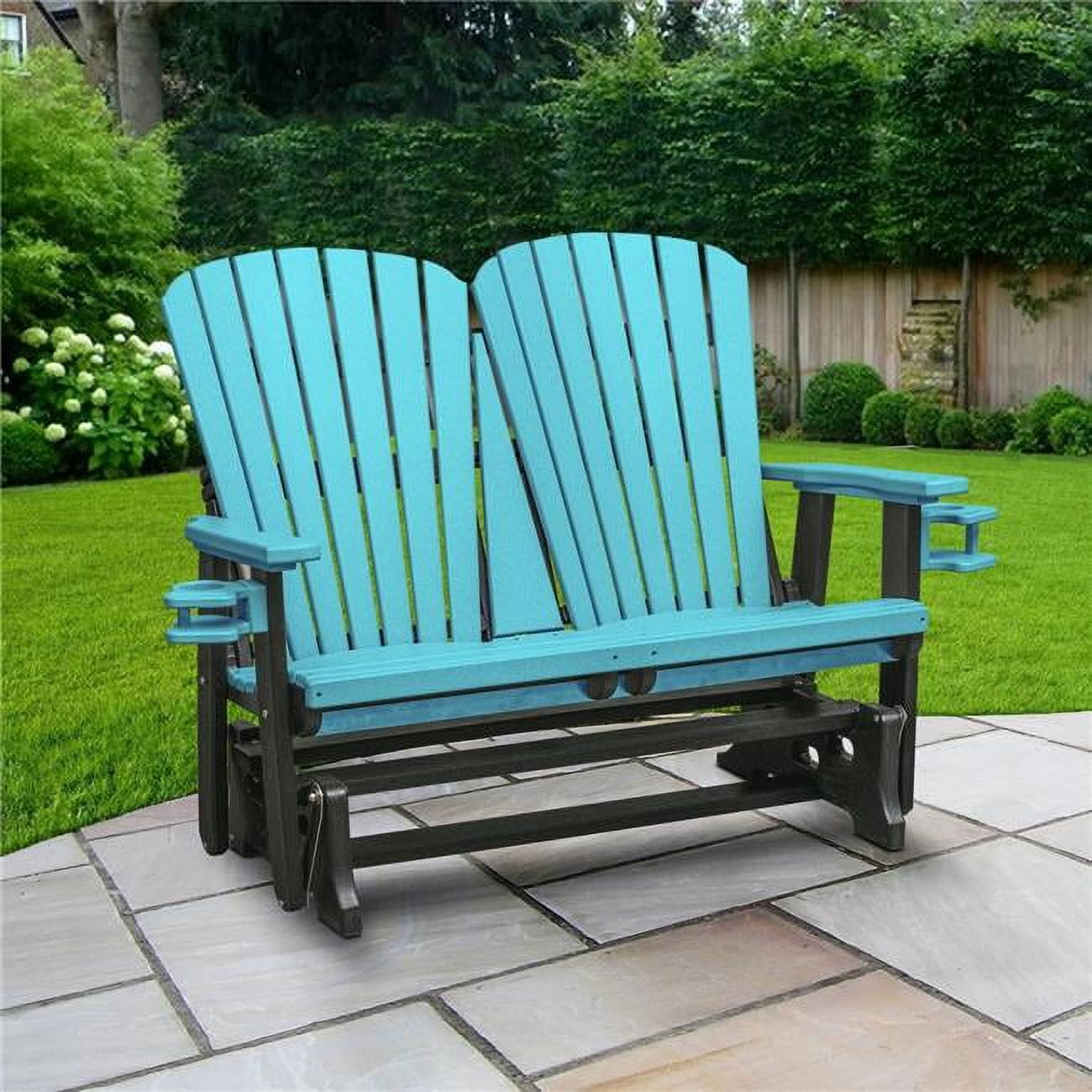 42 x 52 x 32 in. Dual Fan Back Glider, Aruba Blue with a Black Base