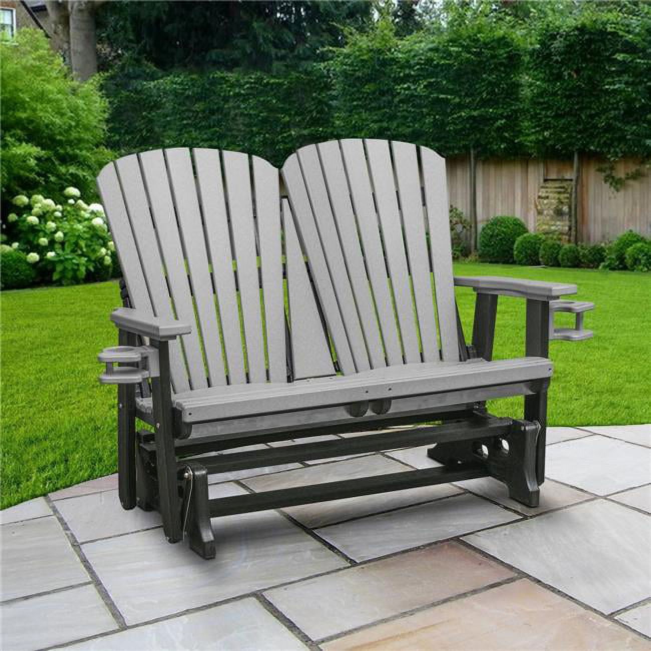 42 x 52 x 32 in. Dual Fan Back Glider, Light Gray with a Black Base