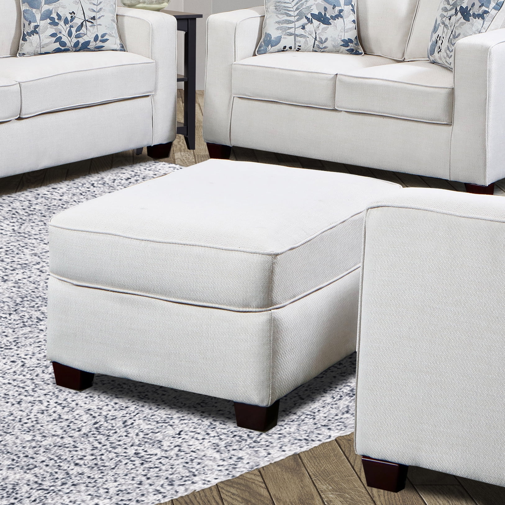 Picture of American Furniture Classics 3220-11 33 x 33 x 19.5 in. Relay Mist Ottoman&#44; Cream Washed Tweed