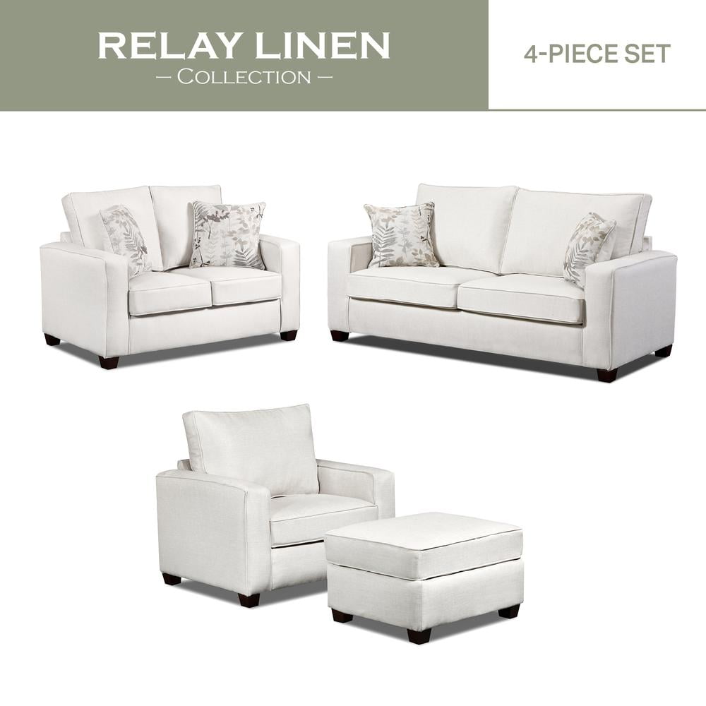 3220-21S 44 x 48 x 88 in. Relay Linen Sofa Set with Sleeper, Soft Washed Cream Tweed - 4 Piece -  American Furniture Classics