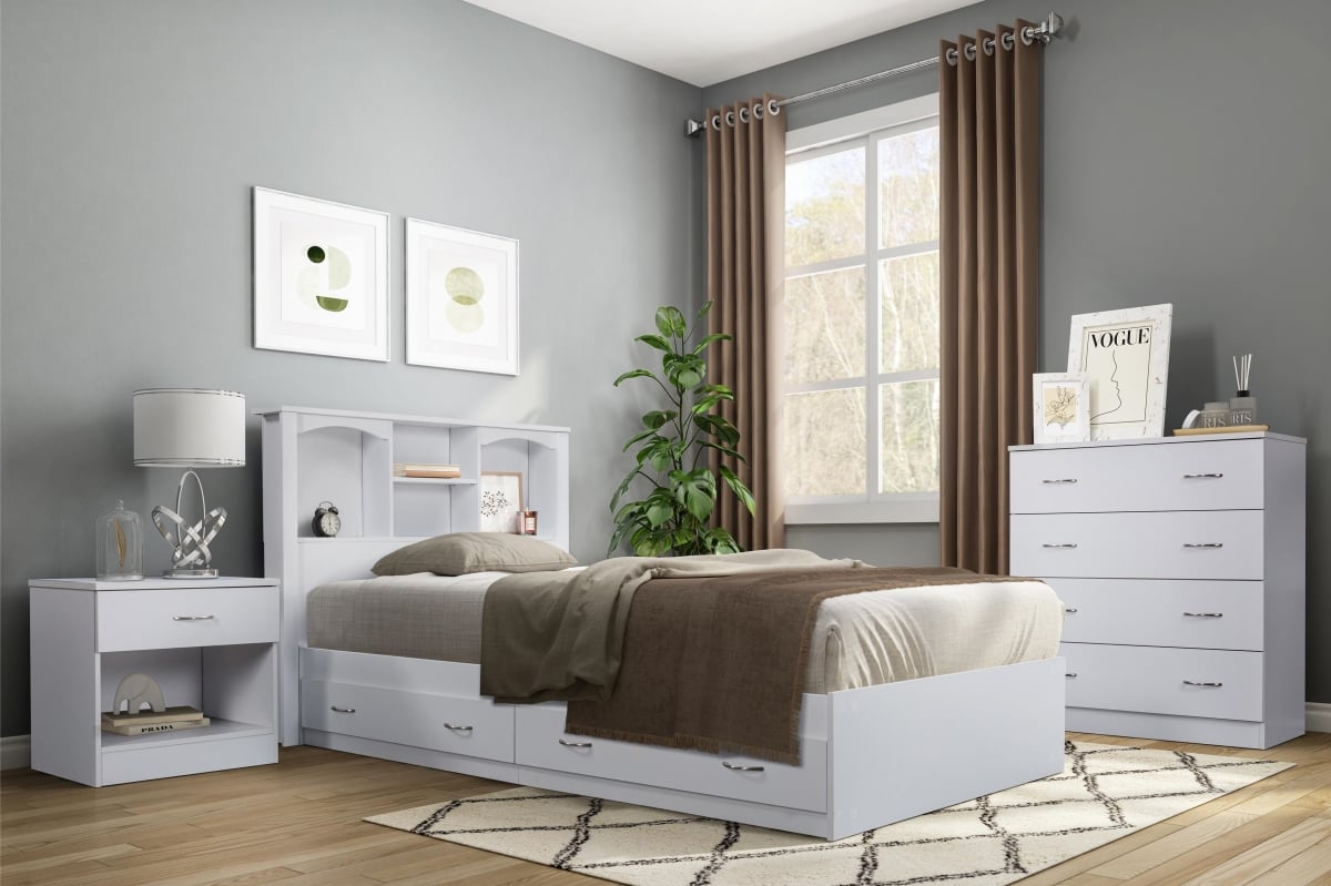 6000 Twin Size Mates Bed with Two Drawers, White