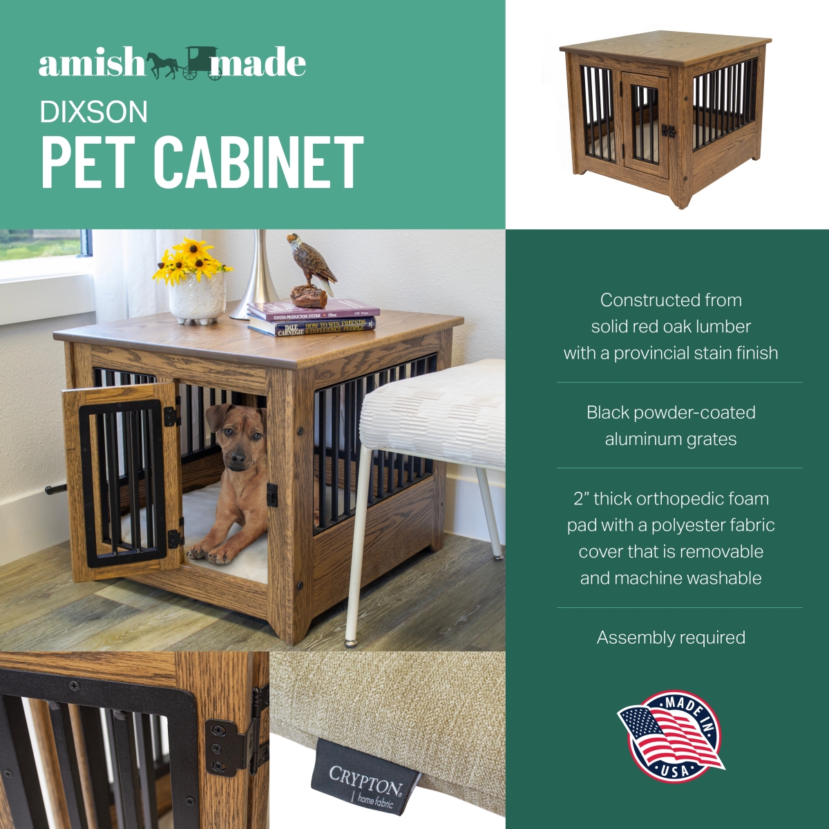 Picture of American Furniture Classics DIX21 Dixon Pet Cabinet with Powder Coated Aluminum Grates & Pad