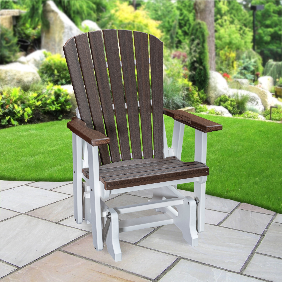 515BZWT Fan Back Glider in Brazilian Walnut Woodgrain with a White Base
