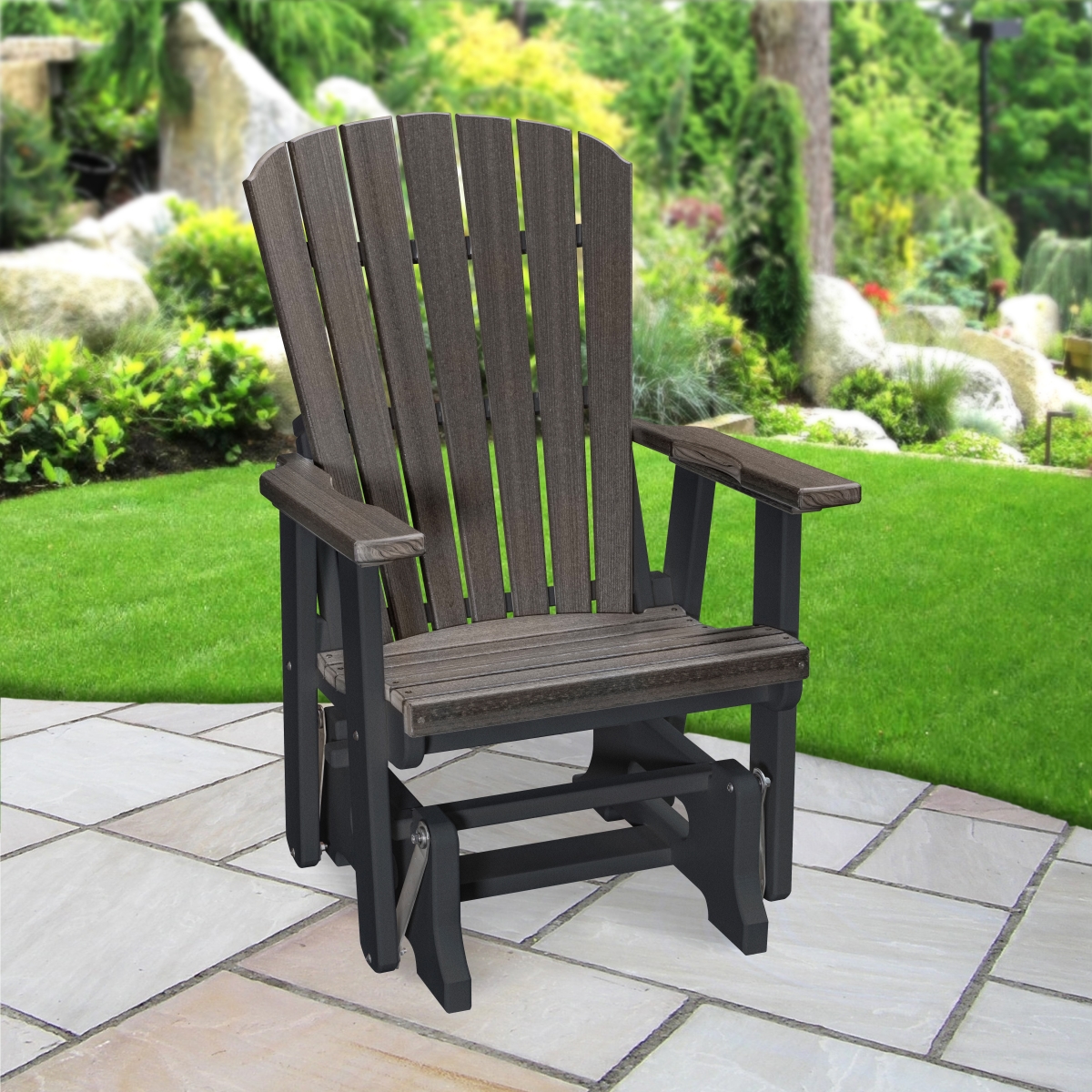 515CGBK Fan Back Glider in Coastal Gray Woodgrain with a Black Base
