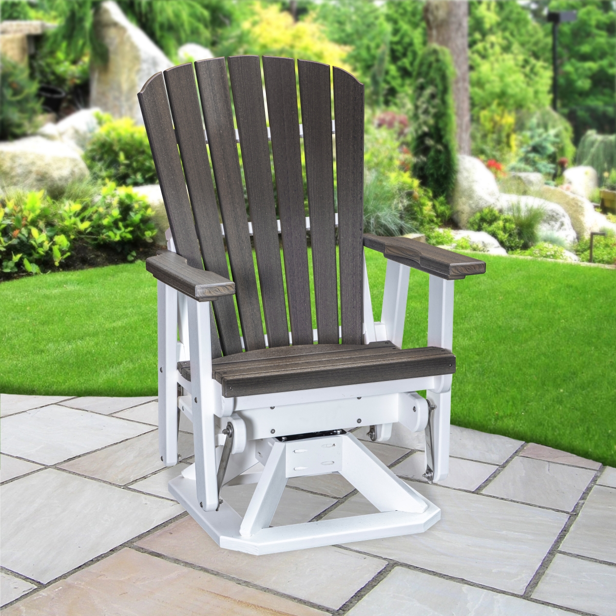 510CGWT Fan Back Swivel Glider in Coastal Gray on a White Base