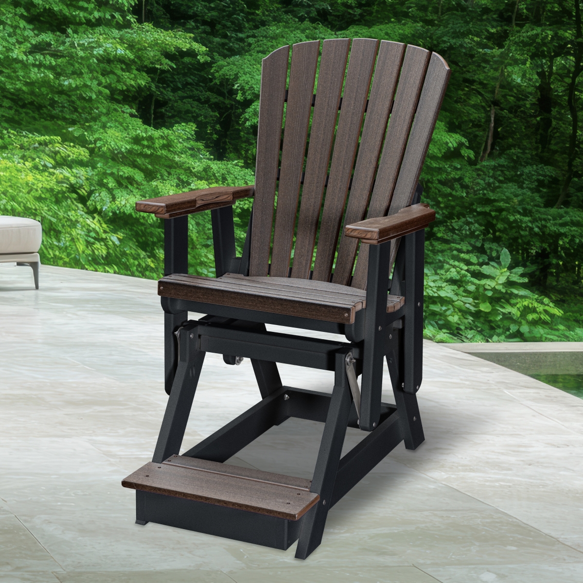 516BZBK Fan Back Balcony Glider in Brazilian Walnut on a Black Base