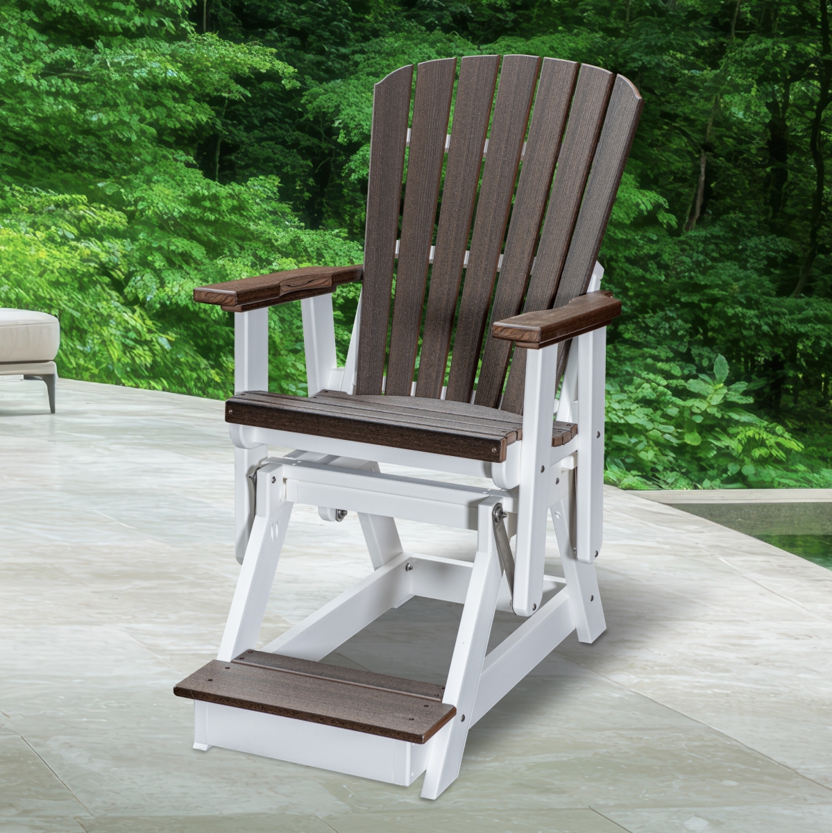 516BZWT Fan Back Balcony Glider in Brazilian Walnut on a White Base