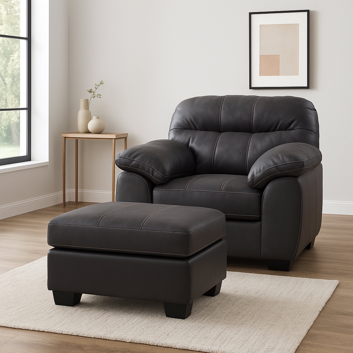 A353V8-K Vegan Leather Arm Chair with Matching Ottoman