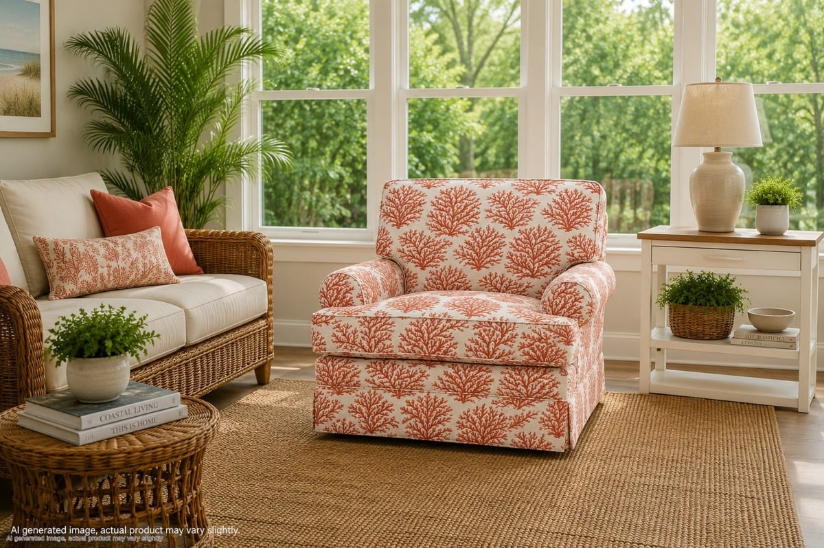8030A-S260V17 40 x 43 x 39 in. Coral Reef Patterned Upholstered Accent Chair