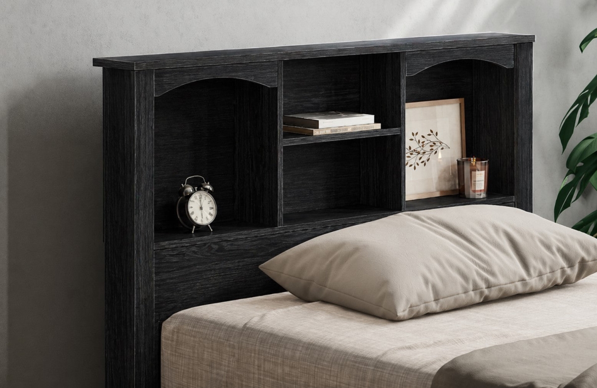 6013 Twin Size Bookcase Black Storage Headboard with Shelves