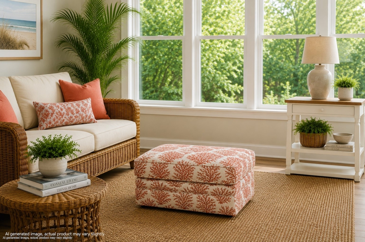 8080A-S260V17 21 x 37 x 27 in. Multi Color Patterned Upholstered Ottoman