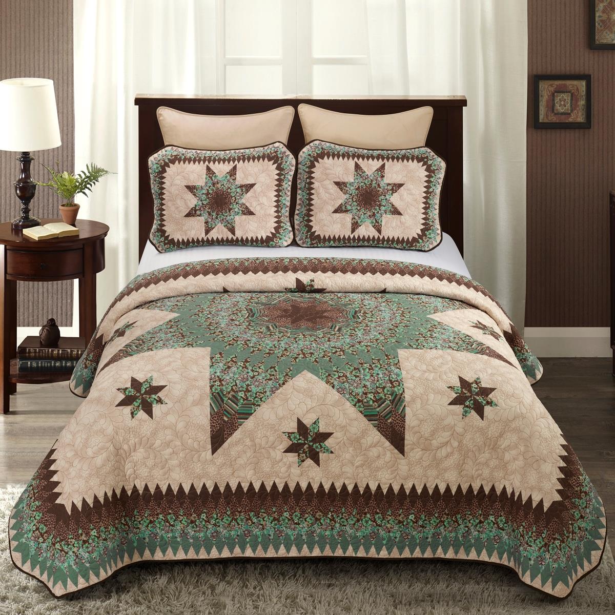 50147 Sea Breeze Star King Size Comforter Set, Beige, Brown & Ivory