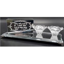 Picture of A&M Judaica 11867 Crystal Candle Holder with Match Box Holder for Long Matches