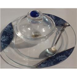 Picture of A&M Judaica 301642-8 Lily Honey Dish with Saucer & Spoon&#44; Blue