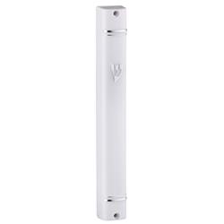 Picture of A&M Judaica PMW10 10 cm Plastic Mezuzah with Back Opening Shin&#44; Silver & White