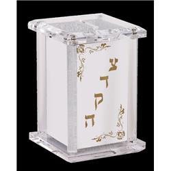 5 x 3 in. Acrylic Tzedakah Box with Poles Silver Imprinted Tzedakah