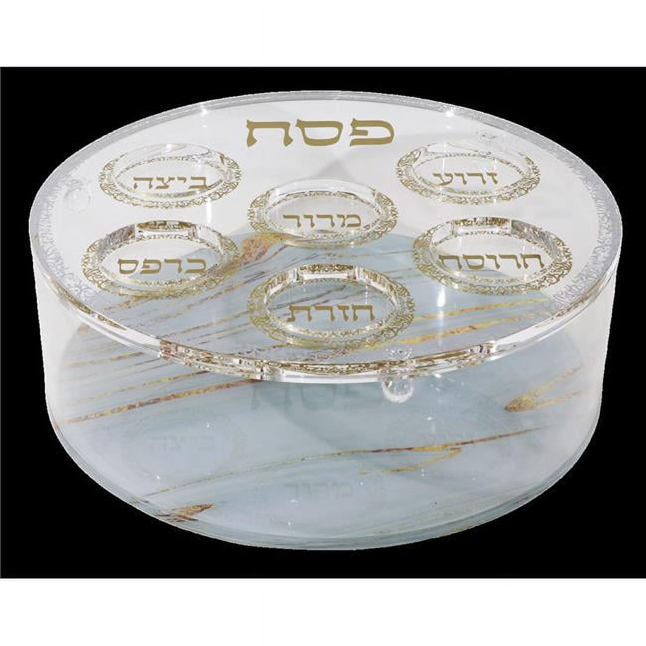 Picture of Schonfeld Collection 182700 158.1 in. Marble Acrylic Round Matza Box with Seder Plate Cover&#44; Grey & Gold