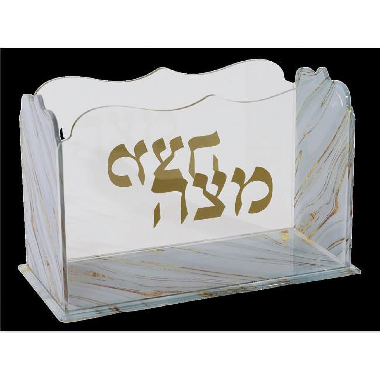 Picture of Schonfeld Collection 182705 26.35 in. Open Stand Sqaure Acrylic Marble Matza Box&#44; Grey & Gold