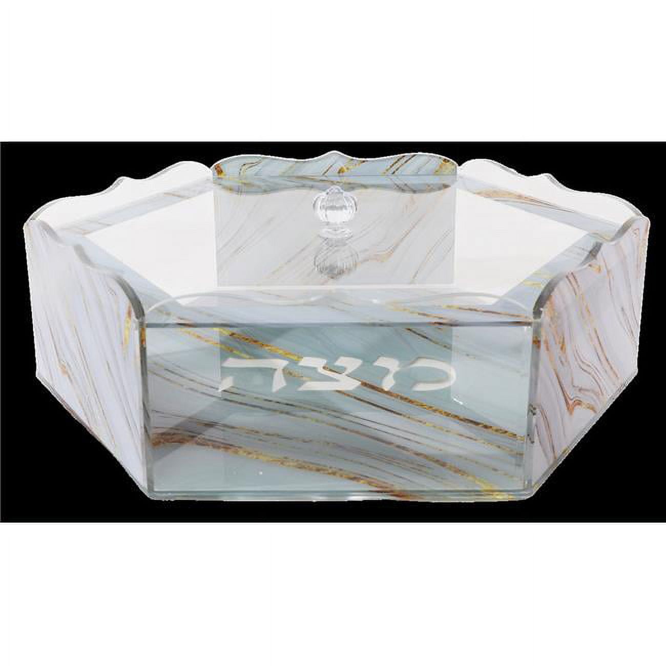 Picture of Schonfeld Collection 182718 Marble Hexagon Acrylic Matza Box&#44; Grey & Gold