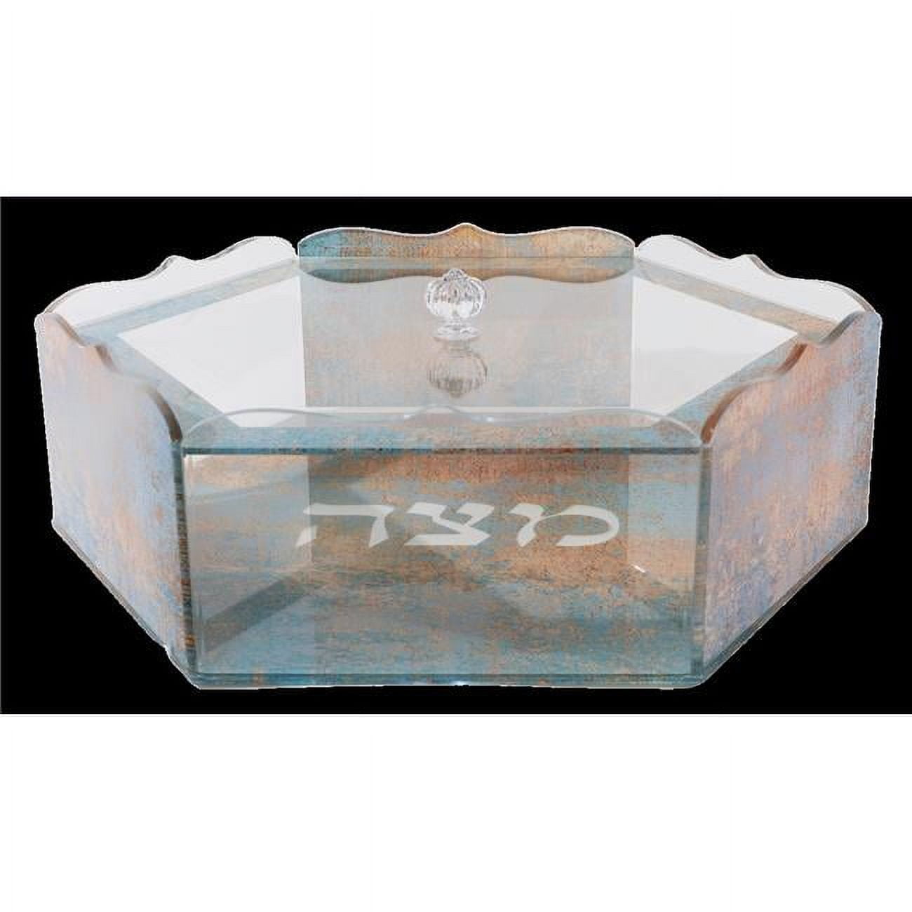 Picture of Schonfeld Collection 182719 Marble Hexagon Acrylic Matza Box&#44; Blue & Orange