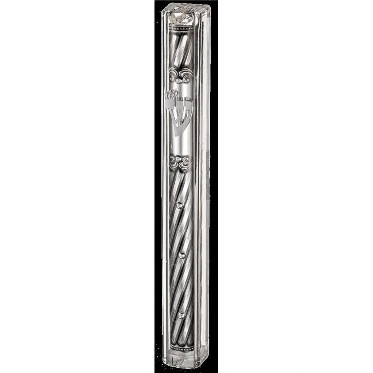 Picture of Art Judaica 23605 12 cm Transparent Plastic Mezuzah with Rubber Cork with Letter Shin & Plaque