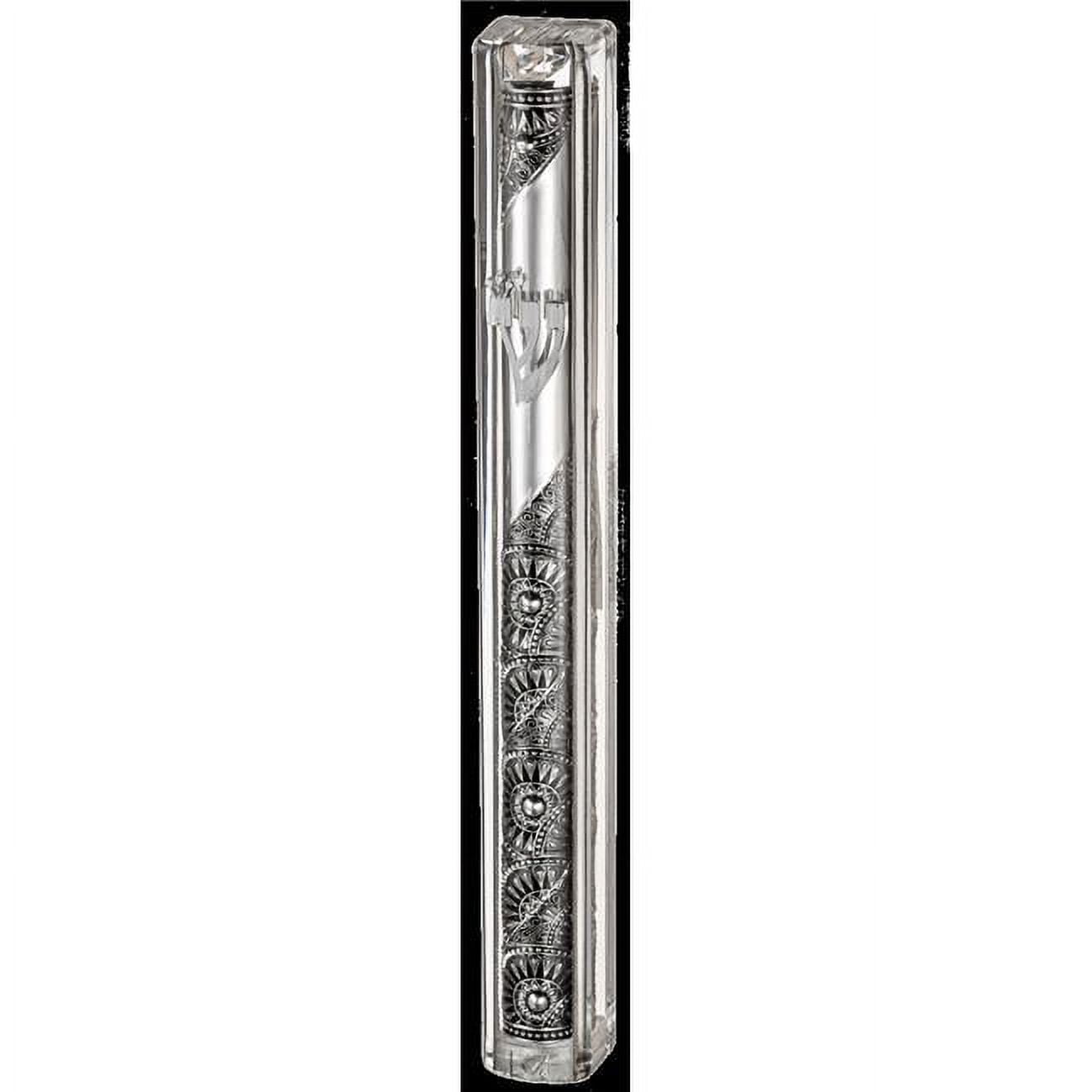 Picture of Art Judaica 23610 12 cm Transparent Plastic Mezuzah with Rubber Cork with Letter Shin & Plaque