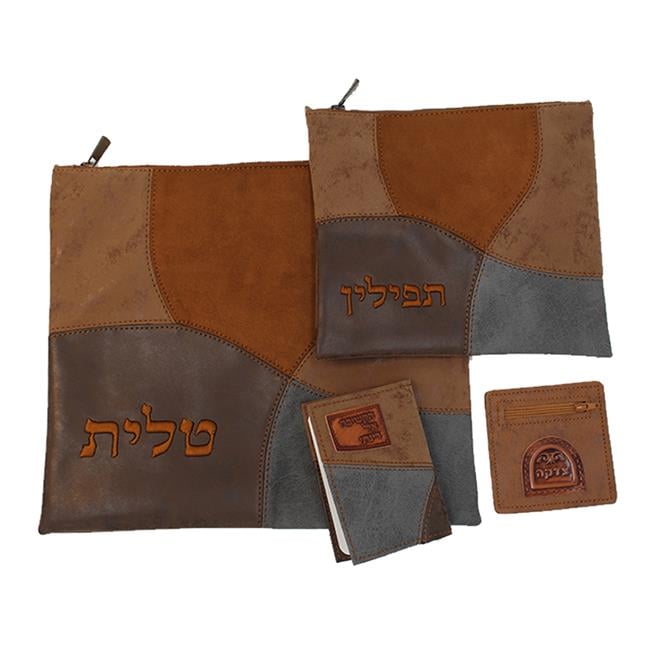 Picture of Y Leather 49404 Patchwork with Siddur & Tzedakah Tallit & Tefillin&#44; Cognac