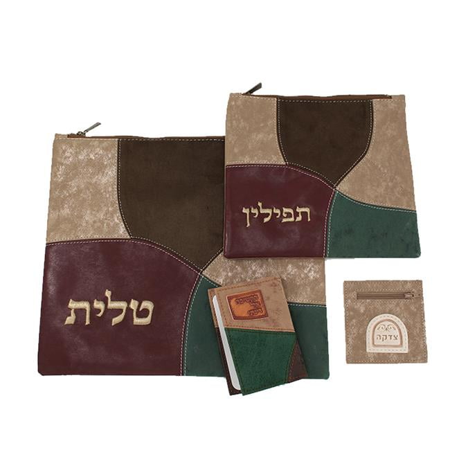 Picture of Y Leather 49407 Patchwork with Siddur & Tzedakah Tallit & Tefillin Bag&#44; Cognac