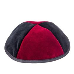 Picture of Judaica 4BRWR 4 Part Red & Black Yarmulka with Rim&#44; Size 3
