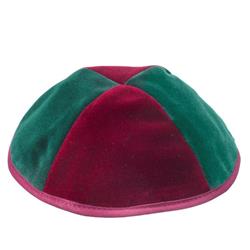 Picture of Judaica 4RGRWR 4 Part Red & Green Yarmulka with Rim&#44; Size 3