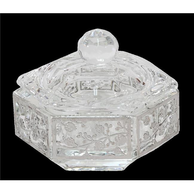 Picture of Schonfeld Collection 134931 2.25 in. Hexagon Crystal Dish with 3 Legs Floral Metal