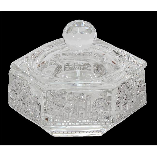 Picture of Schonfeld Collection 134932 2.25 in. Hexagon Crystal Dish with 3 Legs Jerusalem Metal