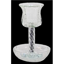 Picture of Schonfeld Collection 182888 6 in. Cup & 4.5 in. Tray Silver Filling with Spiral Leg Crystal Kiddush Cup