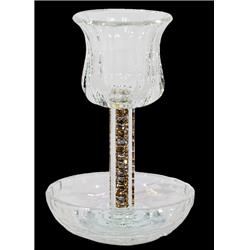 Picture of Schonfeld Collection 182889 6 in. Cup & 4.5 in. Tray Gold Filling with Square Leg Crystal Kiddush Cup