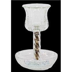Picture of Schonfeld Collection 182890 6 in. Cup & 4.5 in. Tray Gold Filling with Spiral Leg Crystal Kiddush Cup