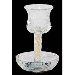 Picture of Schonfeld Collection 182894 6 in. Cup & 4.5 in. Tray White Pearl Filling with Spiral Leg Crystal Kiddush Cup