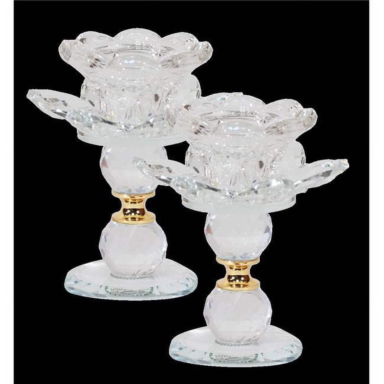 Picture of Schonfeld Collection 182979 4.5 in. Crystal Candle Holder with Gold Filling, 2 Piece