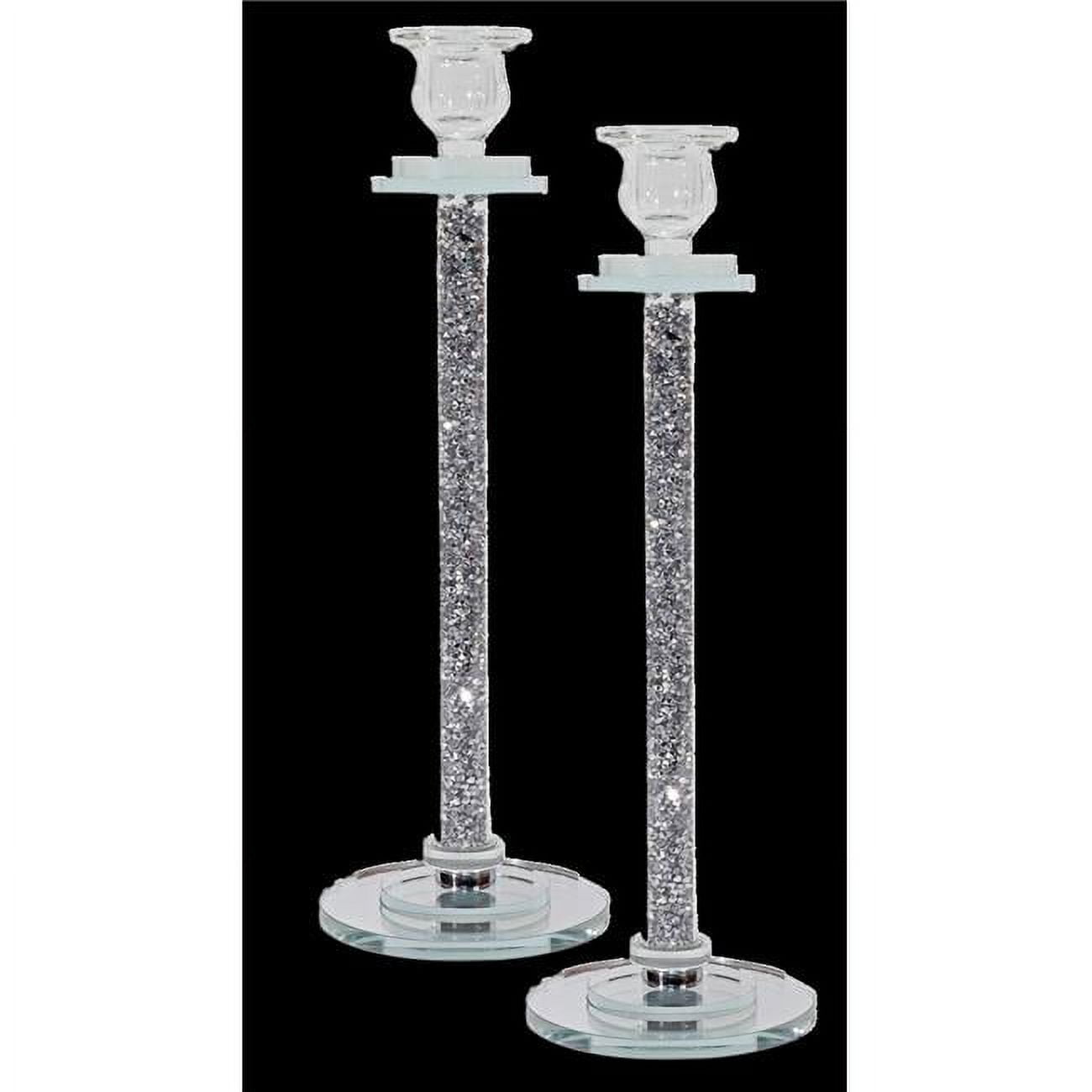Picture of Schonfeld Collection 182981 15 in. Crystal Candlesticks with Silver Filling