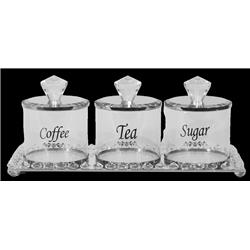 Picture of Schonfeld Collection 183044 13.5 x 5 in. Coffee&#44; Tea & Sugars Dish with Mirror Tray&#44; Silver Filling