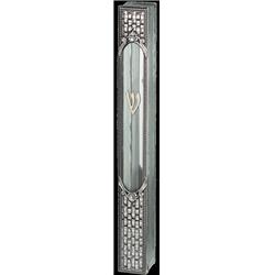 15 cm Glass Mezuzah with Classic Metal Plaque