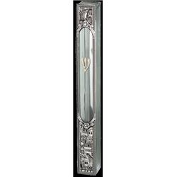 20 cm Glass Mezuzah with Jerusalem Metal Plaque