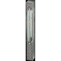 20 cm Glass Mezuzah with Classic Metal Plaque