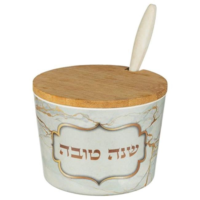 Picture of Art Judaica 47471 6.5 cm Bamboo Honey Dish Shana Tovah, Gold