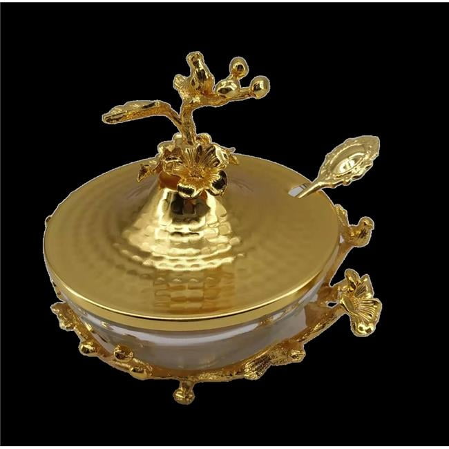 Picture of Brilliant Gifts 3010.224.01 Gold Honey Dish with Glass Plate with Gold Spoon