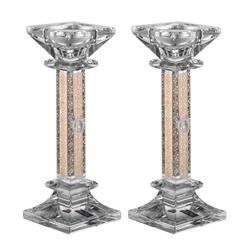 Picture of A&M Judaica & Gifts 183059 Set of Crystal Candlesticks with Gold Plate on 4 Sides