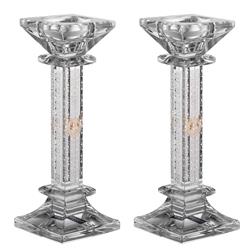 Picture of A&M Judaica & Gifts 183060 Set of Crystal Candlesticks with Silver Plate on 4 Sides