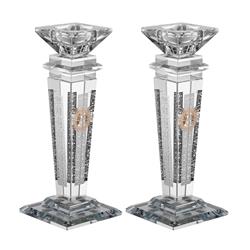 Picture of A&M Judaica & Gifts 183061 8.5 in. Set of Crystal Candlesticks with Silver Plate on 4 Sides