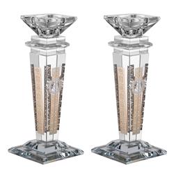 Picture of A&M Judaica & Gifts 183062 8.5 in. Set of Crystal Candlesticks with Gold Plate on 4 Sides