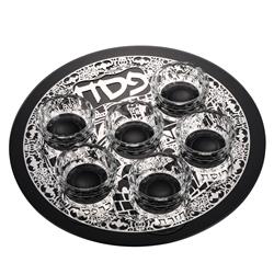 Picture of Schonfeld Collection 145805 13 in. Crystal Black Seder Plate with Silver Jerusalem Design - 6 Bowls