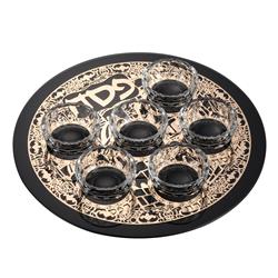 Picture of Schonfeld Collection 145806 13 in. Crystal Black Seder Plate with Gold Jerusalem Design - 6 Bowls